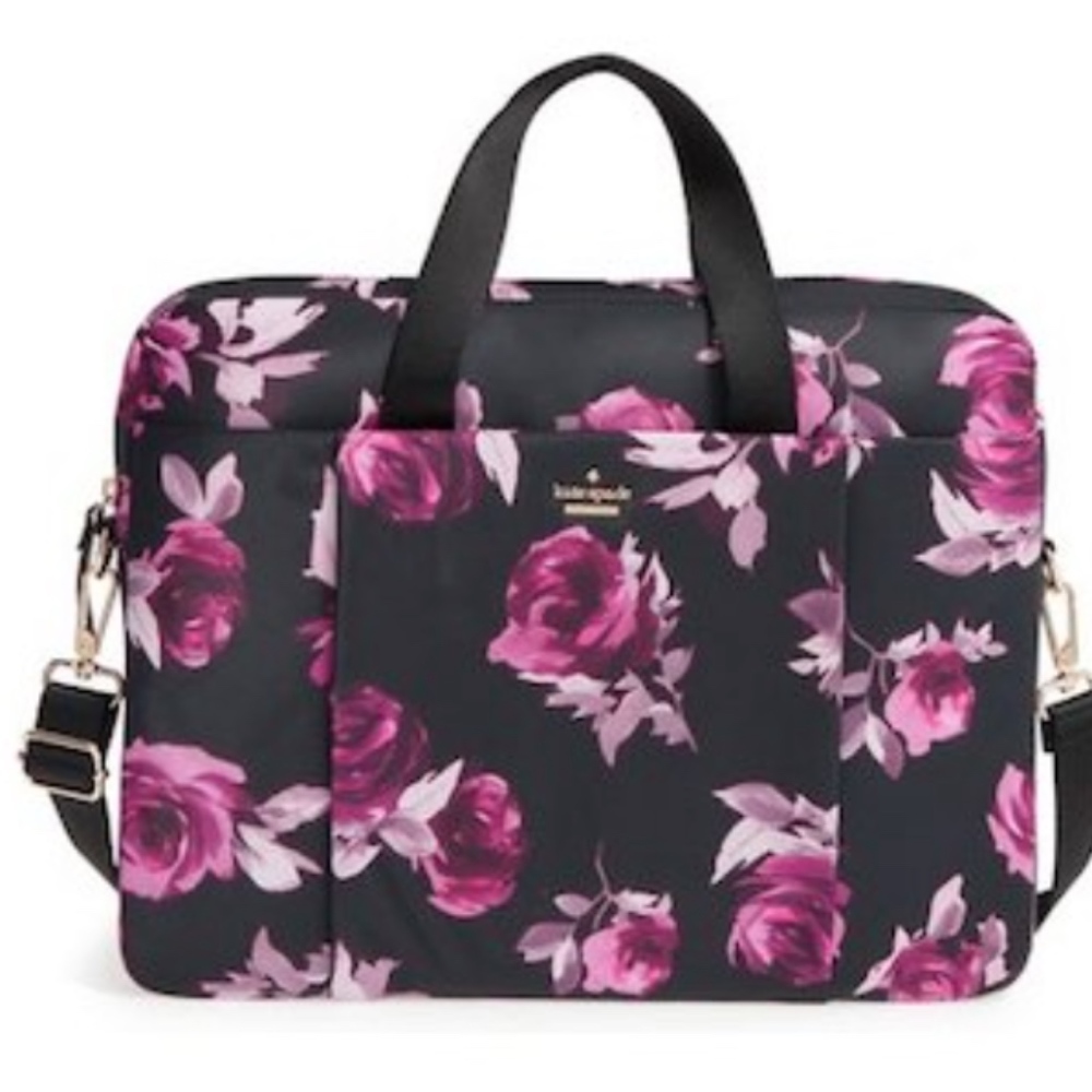 Kate Spade Blk/Mauve Rose Print Laptop Bag